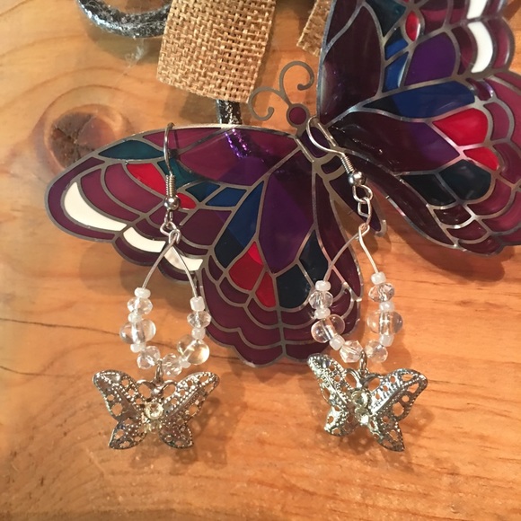 Butterfly earrings with crystal beaded accents - Picture 2 of 8